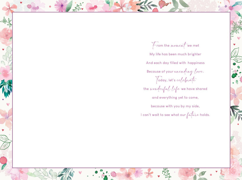 To My Wonderful Wife Anniversary Card - Pastel Floral Heart Wreath Design