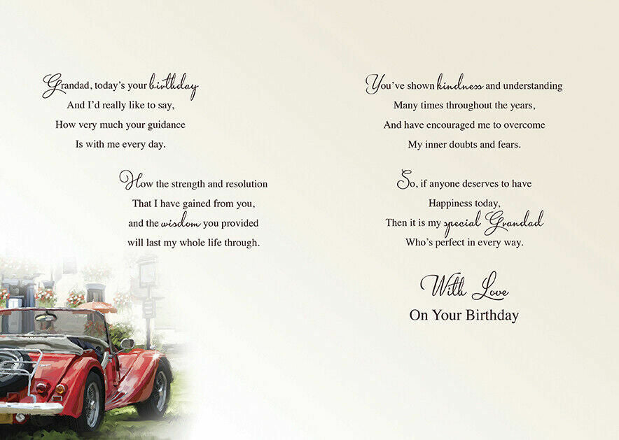 Grandad Birthday Card With Keepsake Card Vintage Car Design Lovely Verse