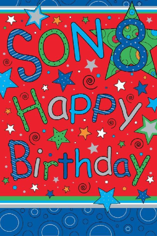 Son 8th Birthday Card 8 Stars & Balloon Design Happy With A Lovely Verse