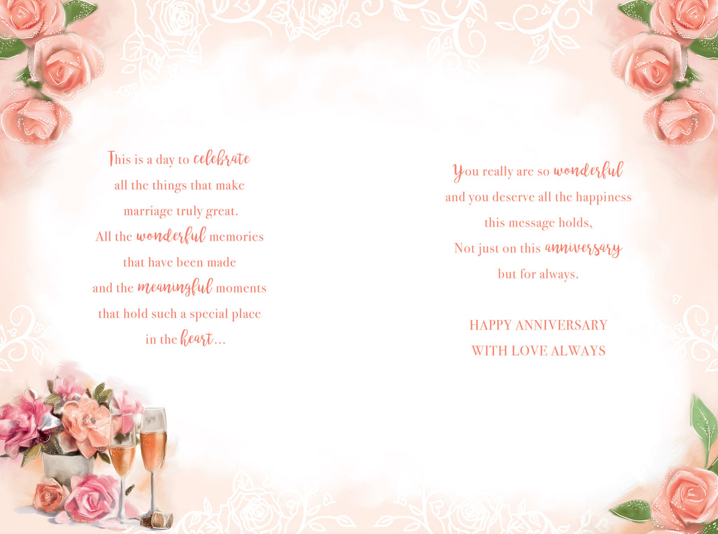 Wonderful Wife Coral Anniversary Card - 35th Wedding - Flowers & Champagne
