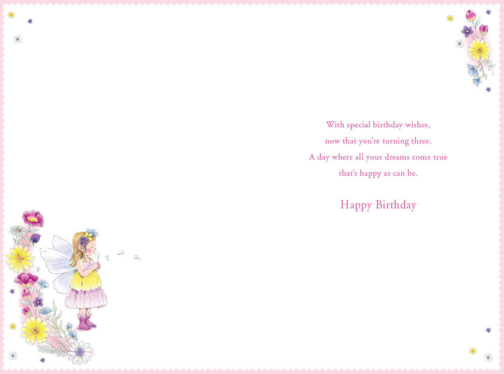 Granddaughter 3rd Birthday Card Age 3 Dandelion Fairy 9" x 6" Lovely Verse
