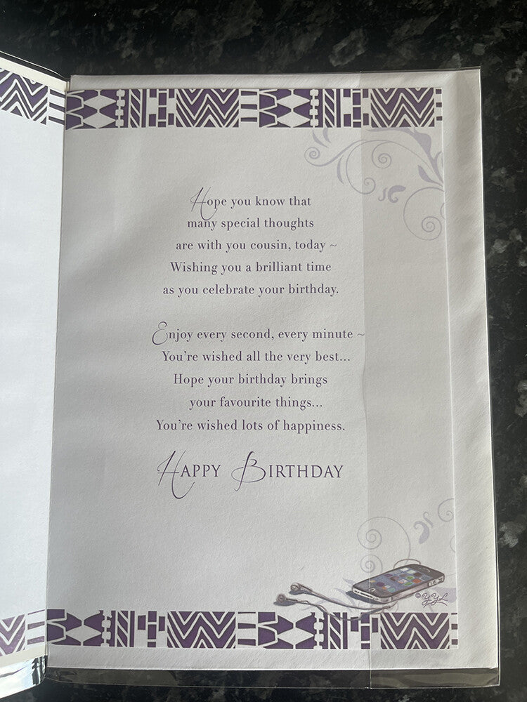 Cousin Happy Birthday Card Laptop Trainers Cap Phone Ball Gifts
