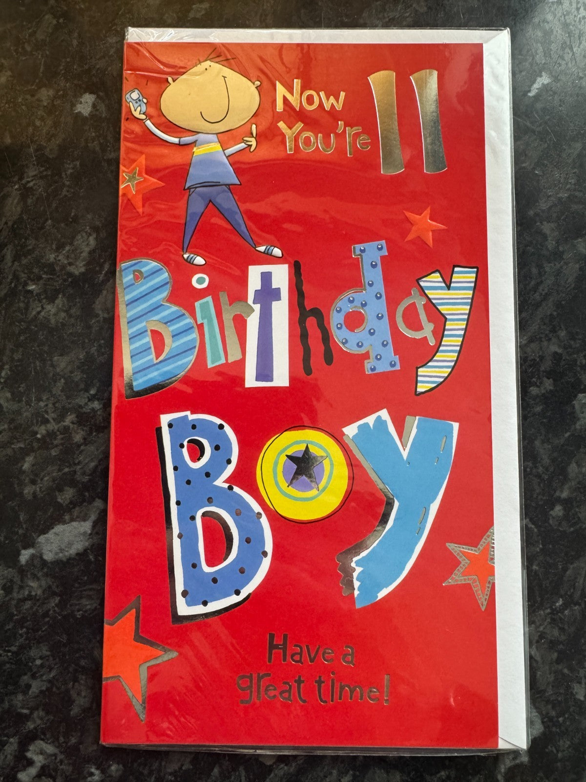11th Birthday Card Boys Birthday Boy 11 Today Gold Foil Stars Red Medium 13x23cm