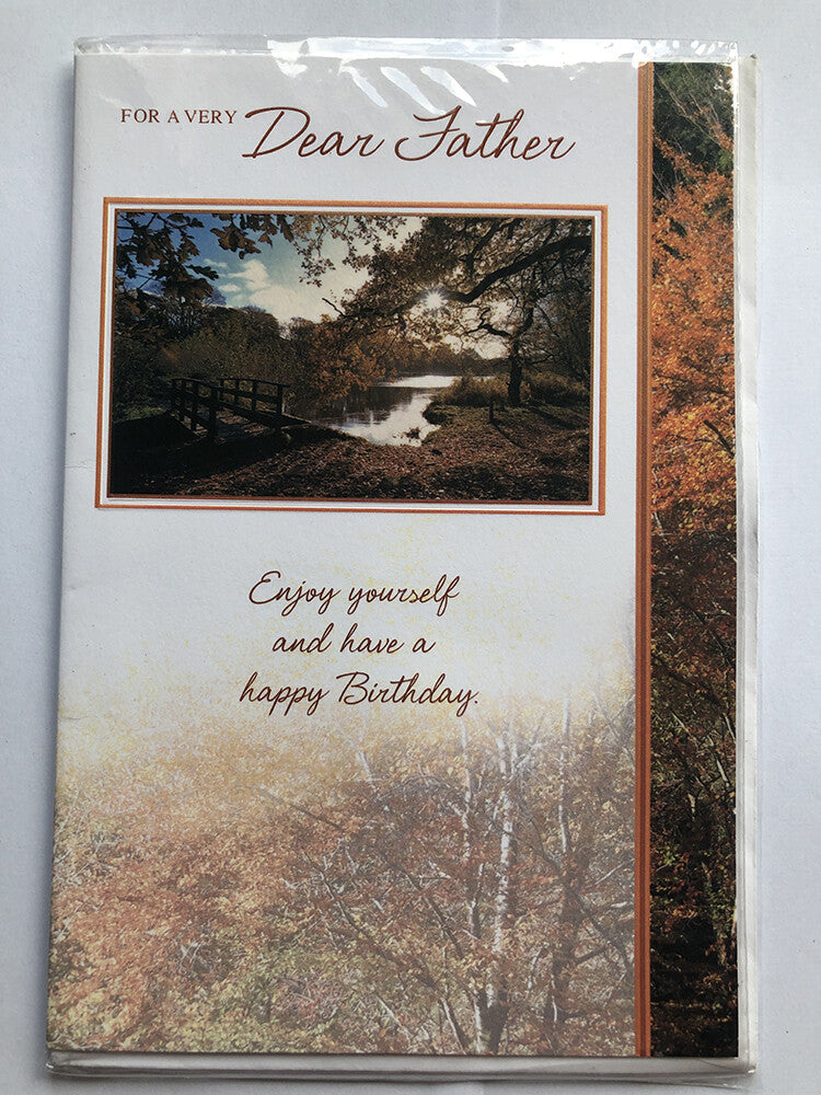 Father Happy Birthday Card Bridge Crossing River Trees Countryside