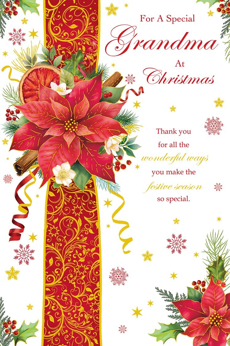 Christmas Card To Special Grandma Large Poinsettia Cinnamon 15x23cm
