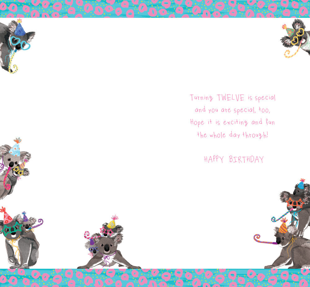 Age 12 Female 12th Birthday Card Koalas 9" x 5" Lovely Verse
