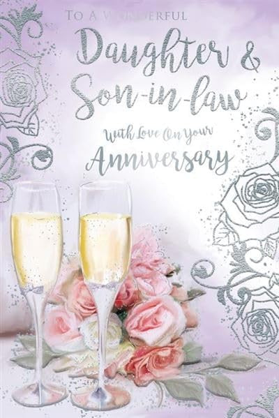 Anniversary Card Daughter & Son-in-law  Roses & Champagne  15x23cm
