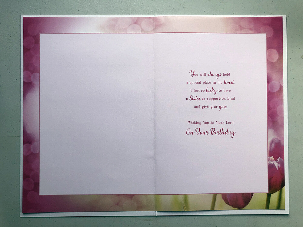 Special Sister Birthday Card - Pink Tulips Floral - Heartfelt Message