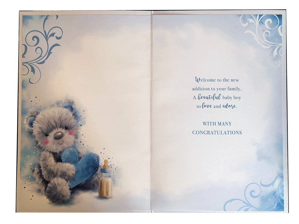 New Baby Boy Card  Daughter & Son-in-law  Teddy Bear Design  15x23cm