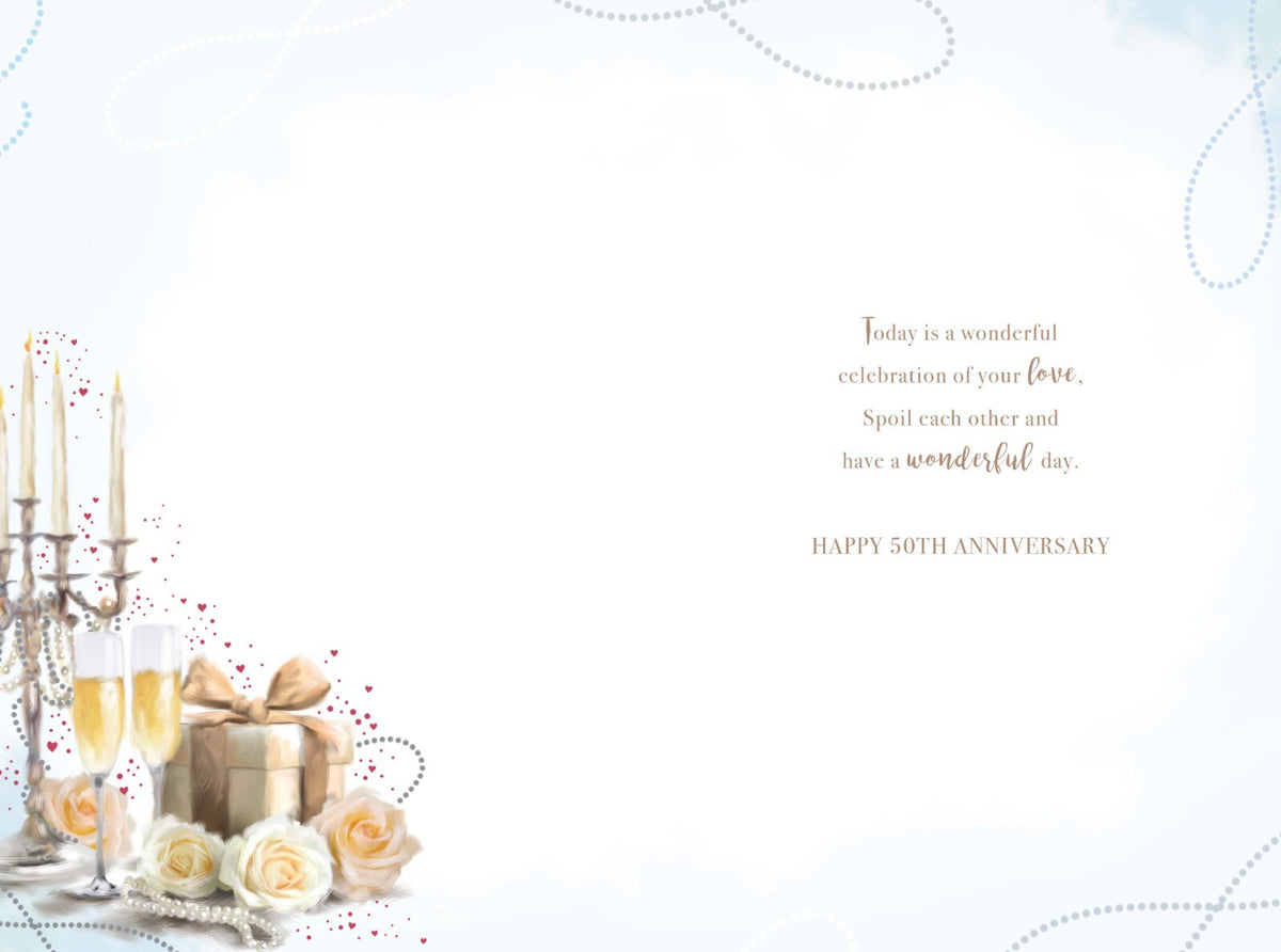 Mum & Dad Golden 50th Wedding Anniversary Card - High Quality Bright Modern Card