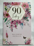 90th Birthday Card 15cm x 23cm Floral & Champagne Design Printed Verse
