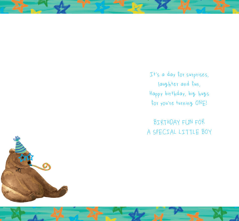 Age 1 Male 1st Birthday Card Bear 9" x 5" Lovely Verse
