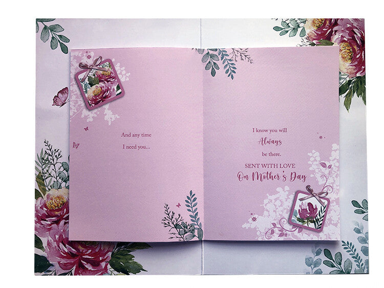 Mum Mother's Day Large Card Pink Peony Flowers Butterflies Lovely Verse