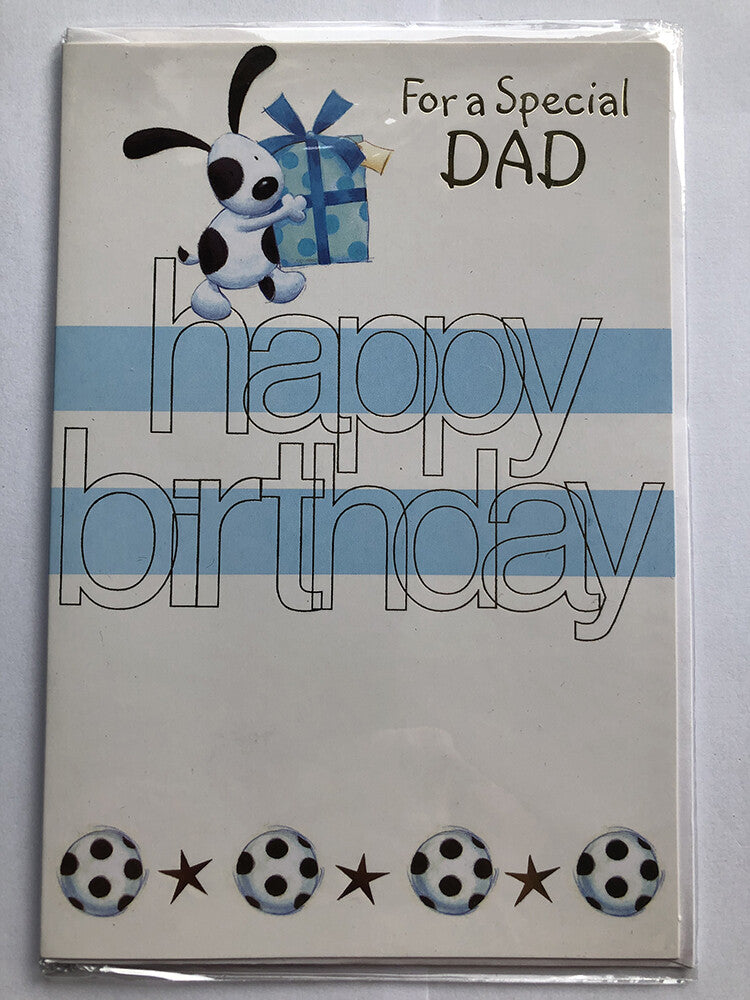 Dad Happy Birthday Card Dog Carrying Present Football