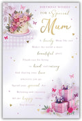 Mum Birthday Card  Floral Cake & Gift Box Design  Quality Finish  15x23cm