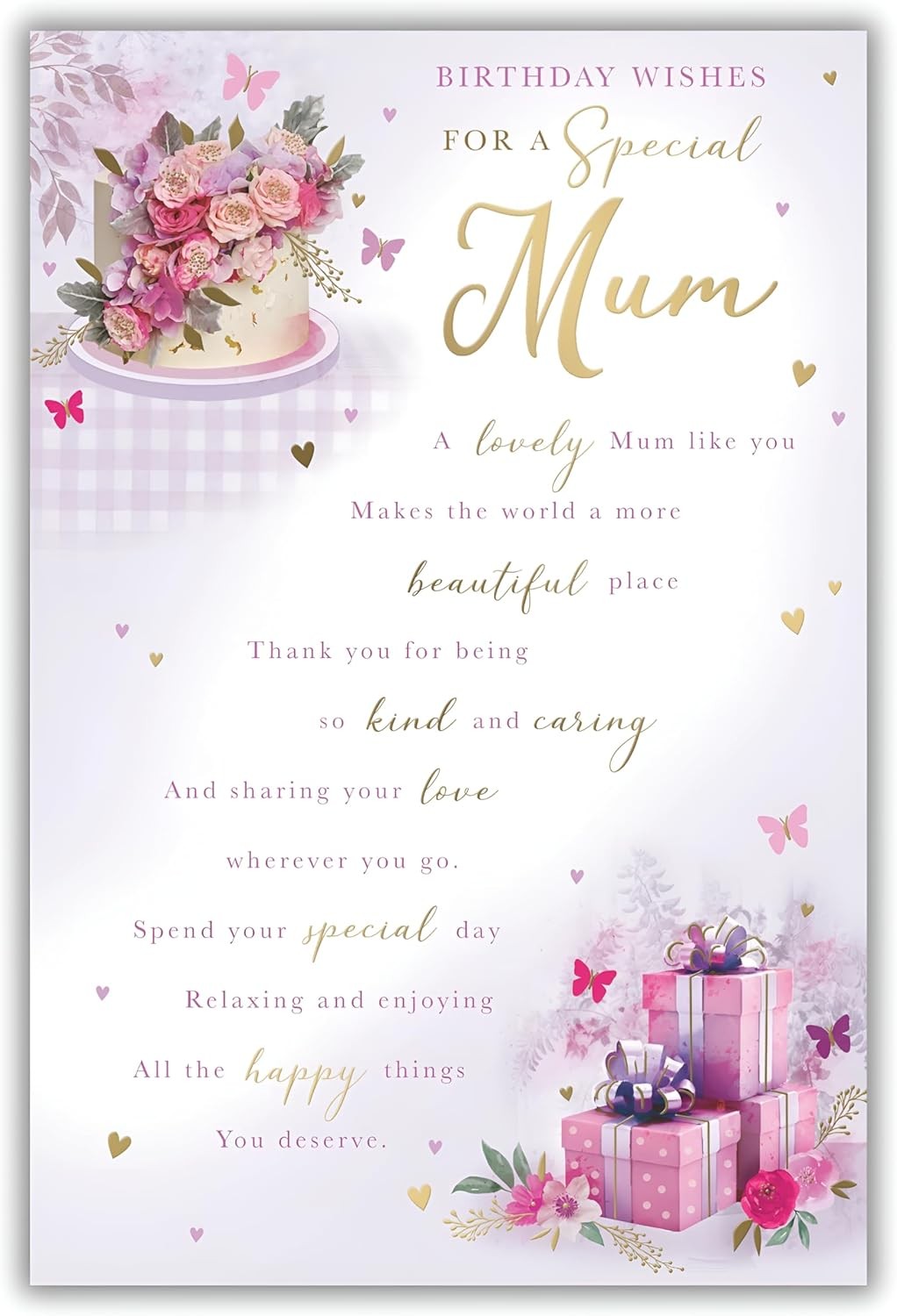 Mum Birthday Card  Floral Cake & Gift Box Design  Quality Finish  15x23cm
