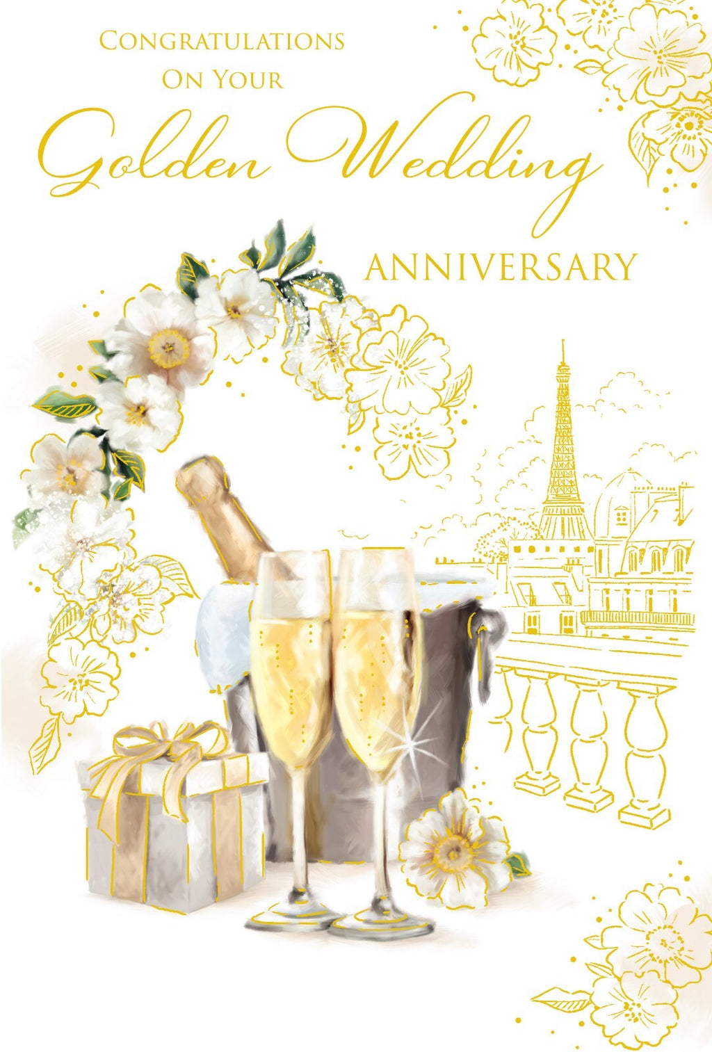 Golden 50th Anniversary Card Champagne Foil Finish Lovely Verse