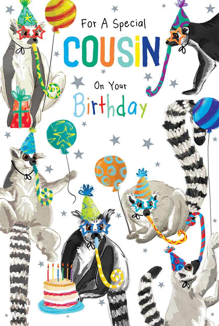 Male Cousin Birthday Card Lemurs 9" x 6" Lovely Verse