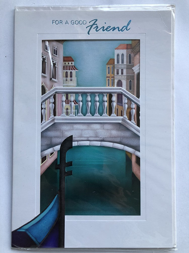 Friend Happy Birthday Card Good Venice Boat Bridge Houses Die Cut