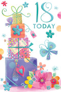18th Happy Birthday Card  Age 18 Today Bright Presents Female Lovely Verse