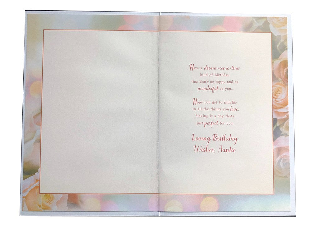 Beautiful Birthday Greeting Card for Auntie  Pink Roses & Verse
