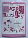 Friend Happy Birthday Card Bright Pink Flowers & Butterflies