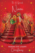 Christmas Card To Special Niece Large Glamorous Woman Staircase 15x23cm