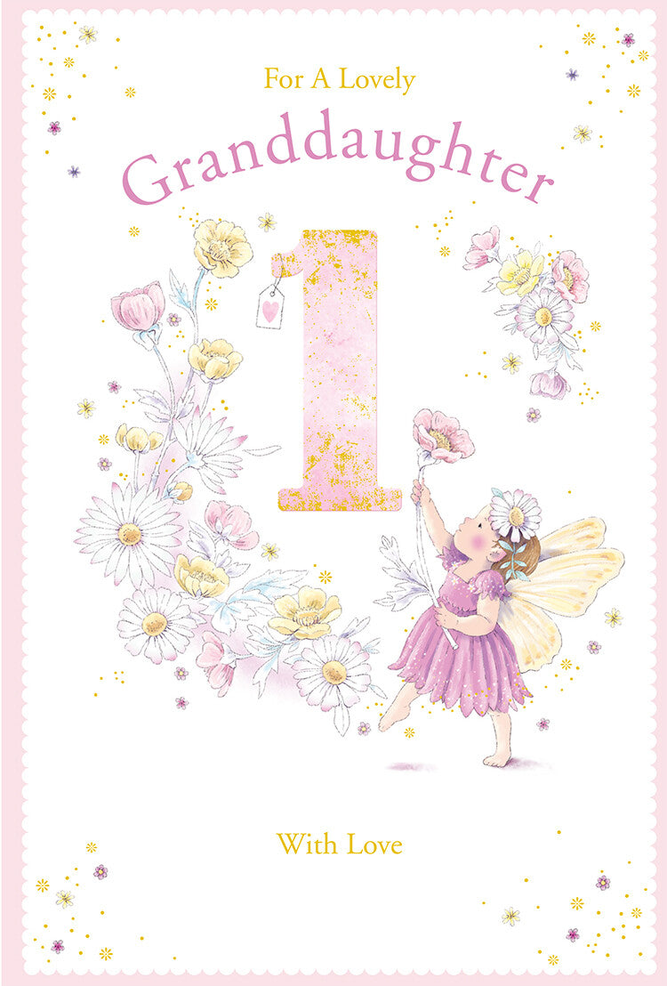 Granddaughter 1st Birthday Card Age 1 Daisy Fairy 9" x 6" Lovely Verse
