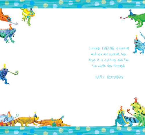 Age 12 Male 12th Birthday Card Iguanas 9" x 5" Lovely Verse