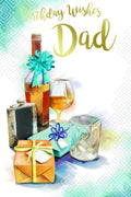 Dad Happy Birthday Card Whisky Bottle Glass Presents Gift & Flask Design