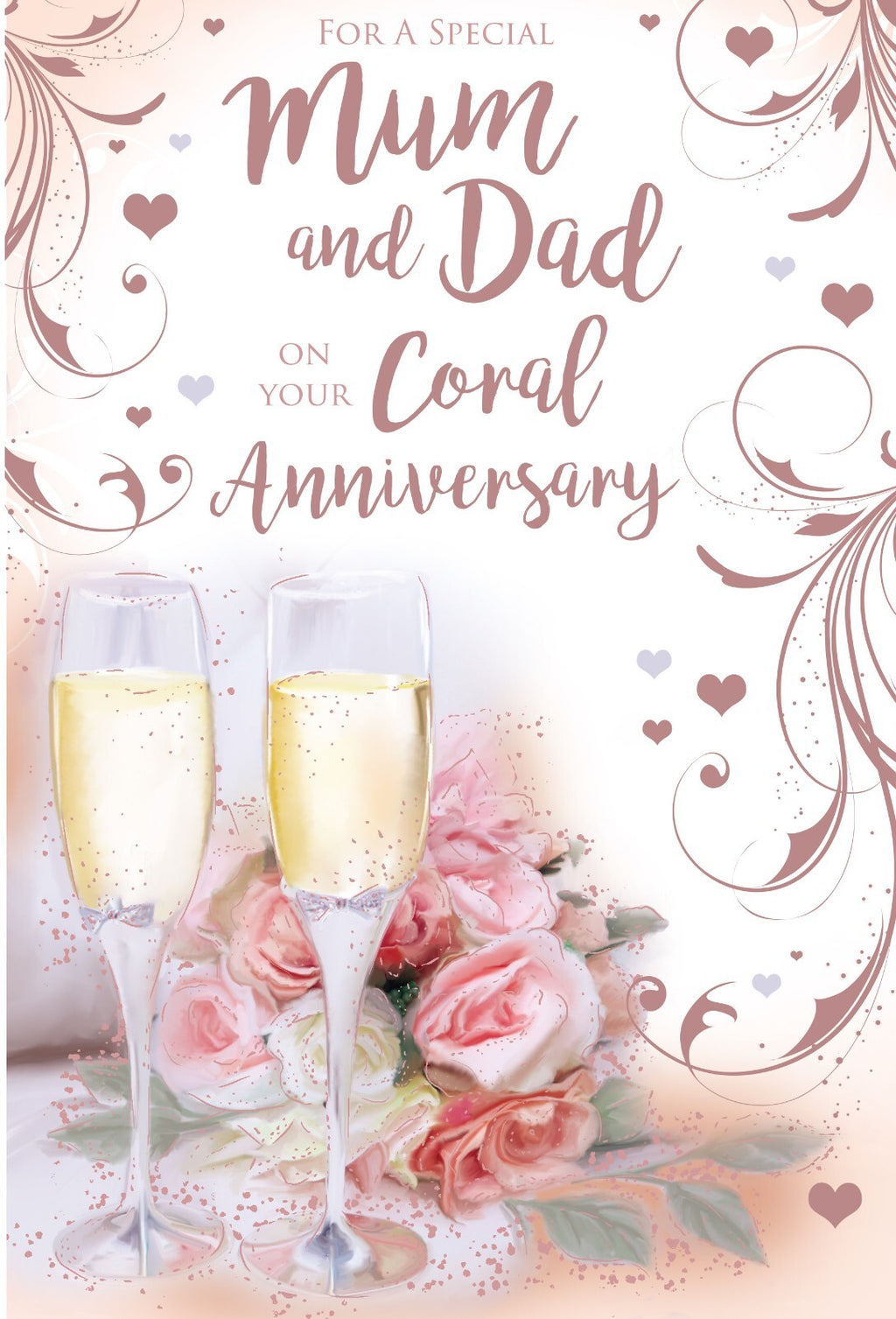 Mum & Dad On Your Coral 35th Champagne Roses Happy Anniversary Card Lovely Verse