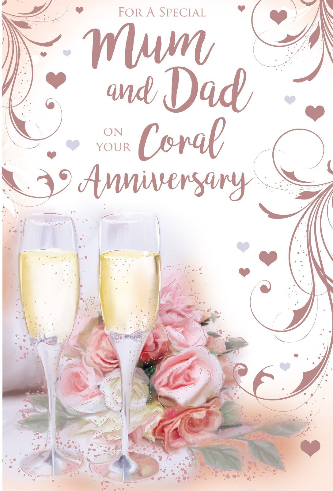 Mum & Dad On Your Coral 35th Champagne Roses Happy Anniversary Card Lovely Verse