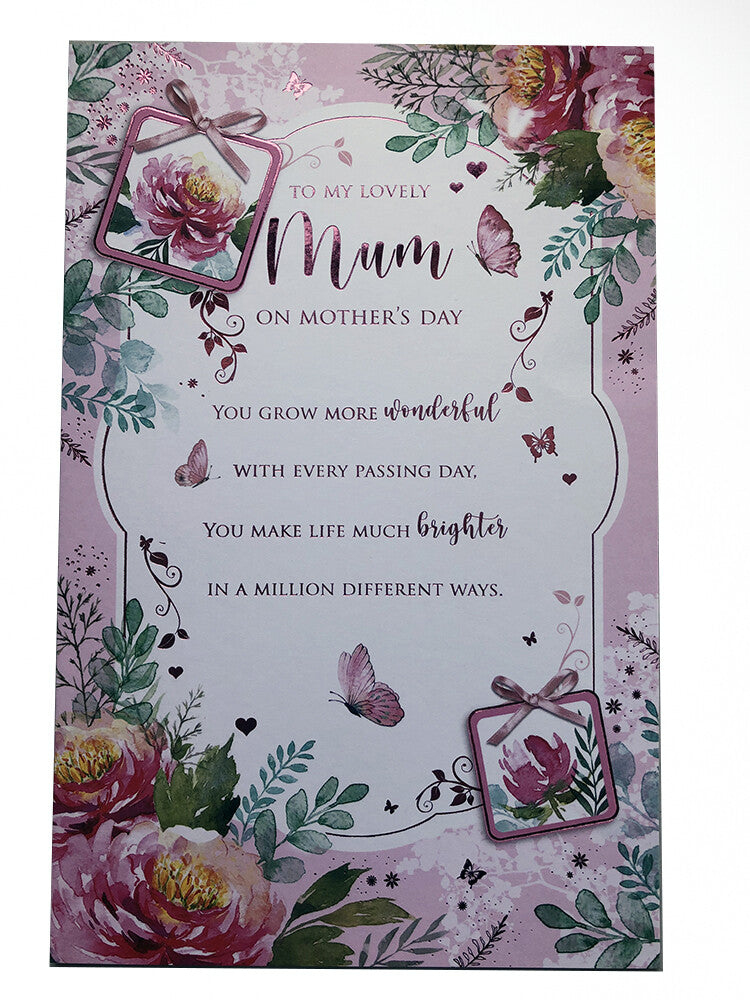 Mum Mother's Day Large Card Pink Peony Flowers Butterflies Lovely Verse