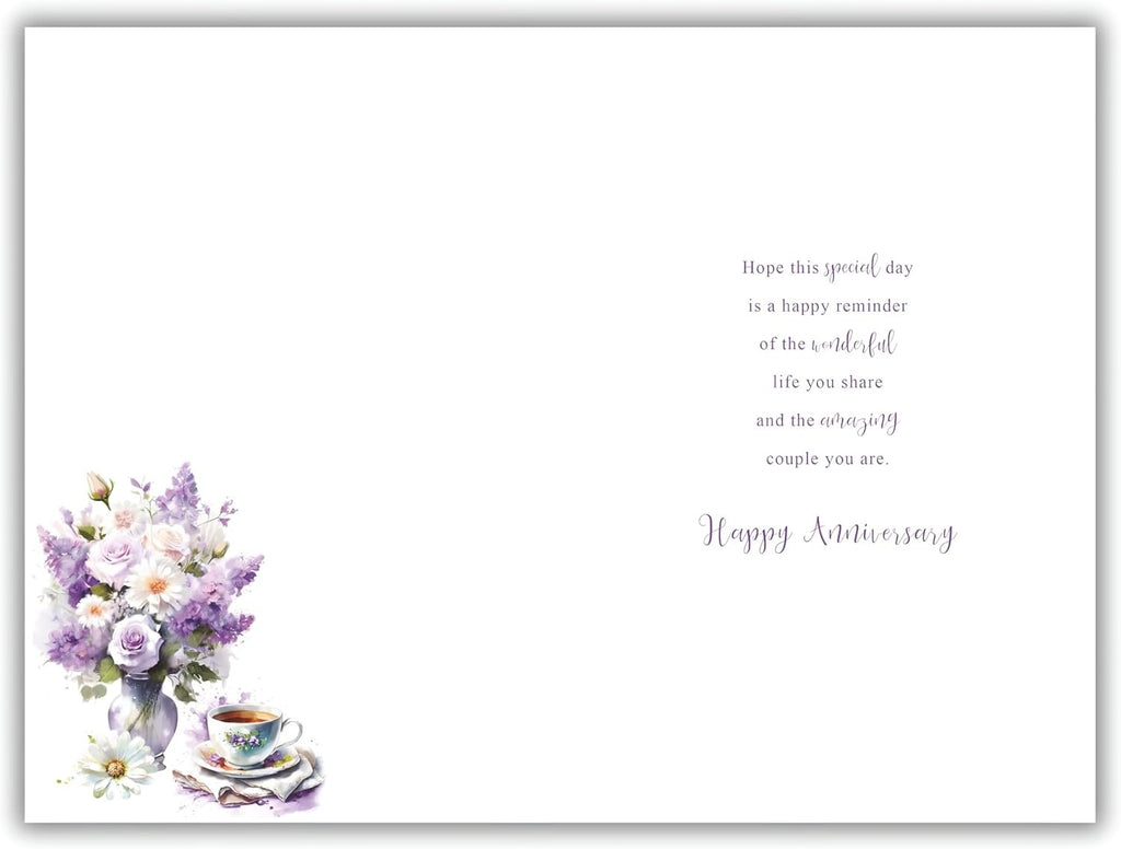 Sister & Brother-in-law Anniversary Card  Floral Teacup Design  15x23cm