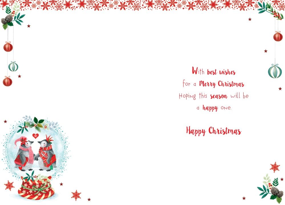 Mummy & Daddy Christmas Card Modern Penguin Snowglobe 7.5" x 5" Lovely Verse