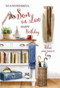 Son In Law Birthday Card Suit Books Table & Plant Design Happy  Lovely Verse