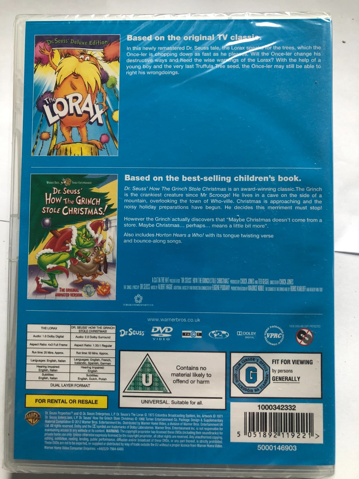 Lorax, The/How The Grinch Stole Christmas (U) 2 Disc DVD Brand New UK Release