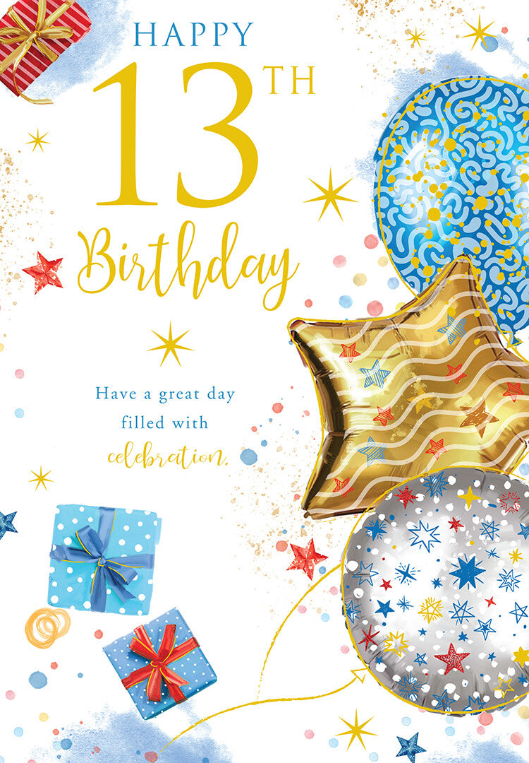 Happy 13th Birthday Card Male Foil Finish 8" x 6" Lovely Verse