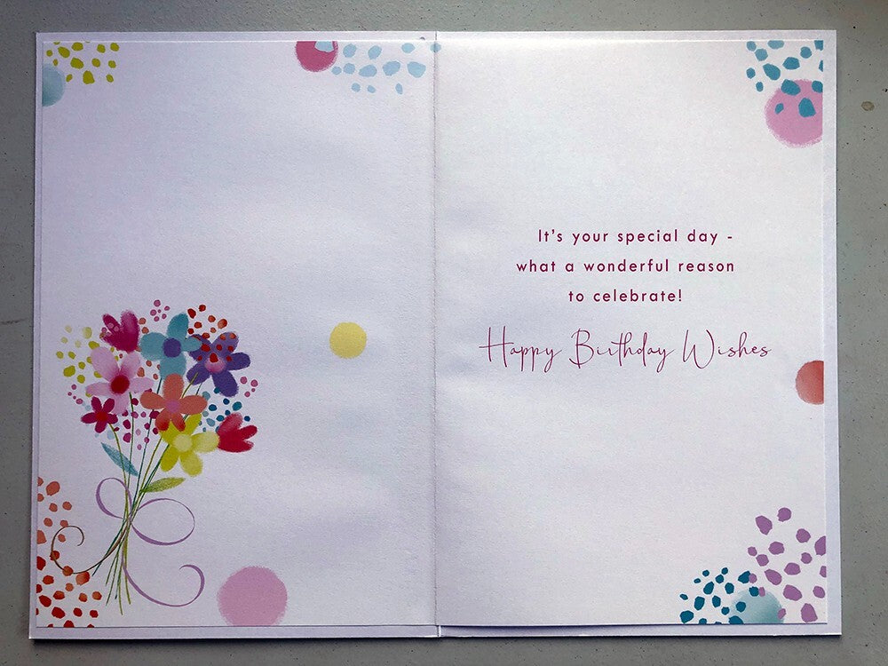 70th Birthday Card Sister - Bright Floral Bouquet Design ~ Approx 6"x9"