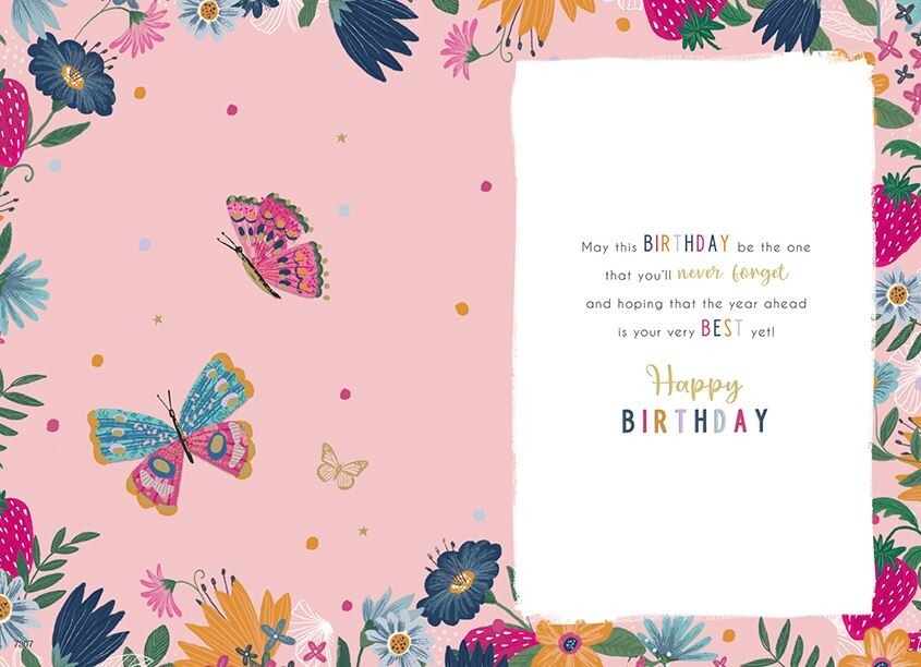 Friend Happy Birthday Card Butterfly Word Design Lovely Verse