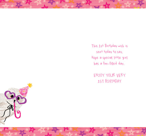 Age 1 Female 1st Birthday Card Owl 9" x 5" Lovely Verse
