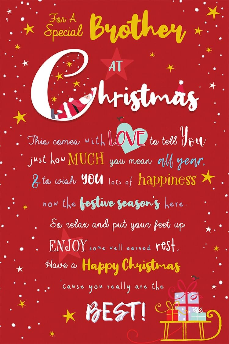 Brother Christmas Card Modern Santa Moon Stars 9" x 6" Lovely Verse