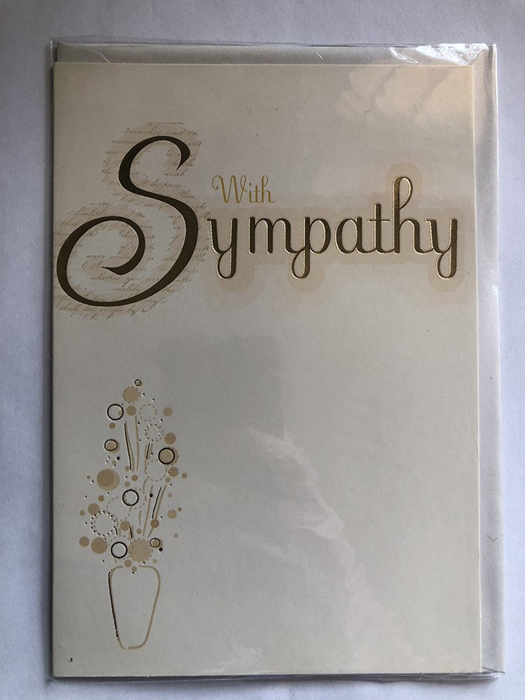 With Sympathy Condolence Card Deepest Vase Round Flowers Gold Foil