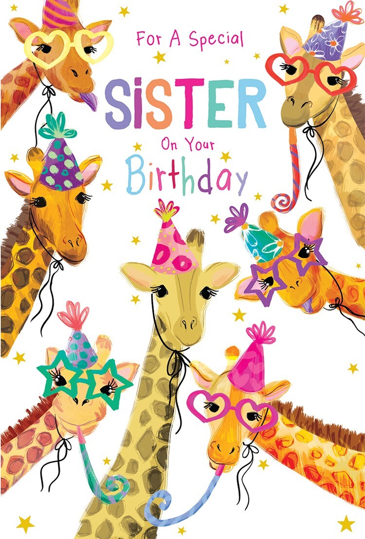 Sister Birthday Card Giraffes 9" x 6" Lovely Verse