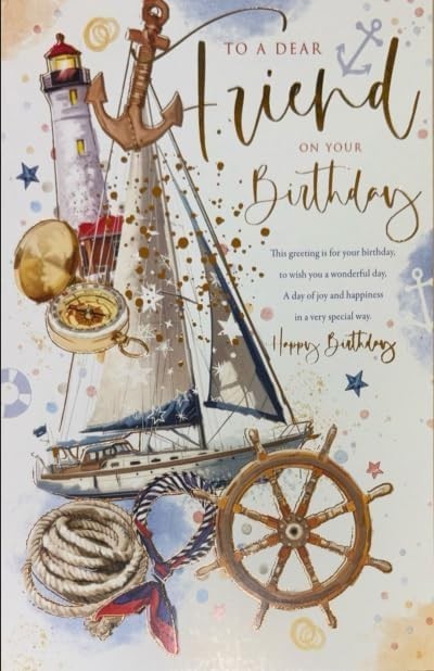 Birthday Card for Friend  Nautical Design  15x23cm  Colour Insert