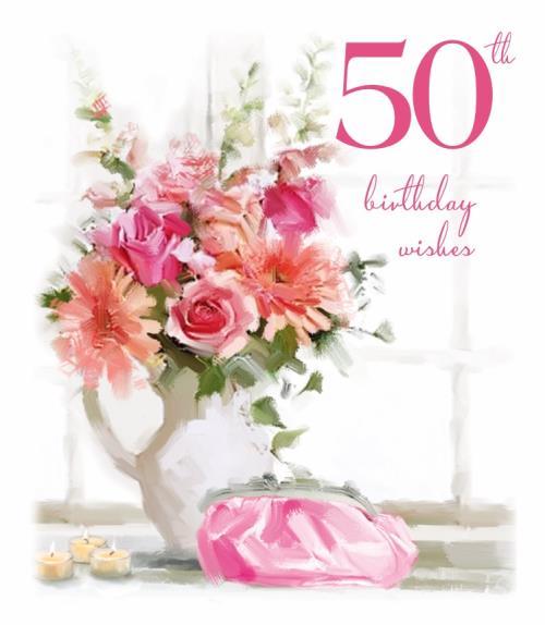 Happy 50th Birthday Card Words of Love  Age 50 Glittered Birthday