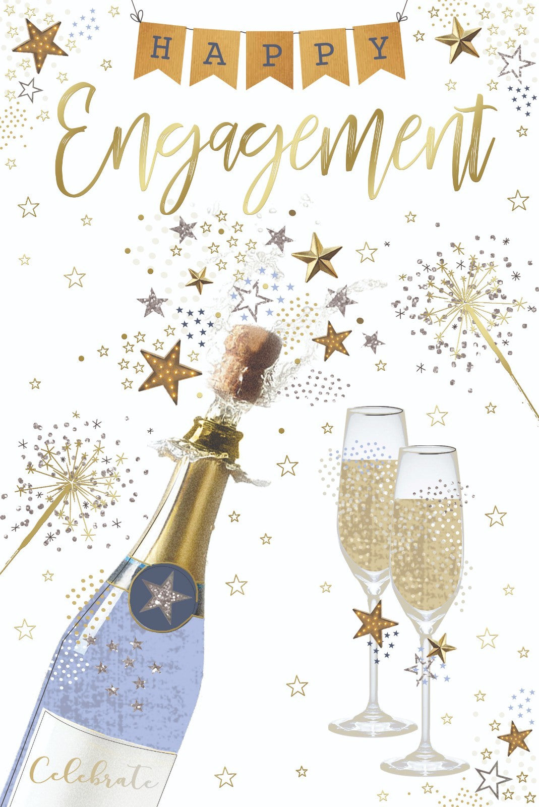 Happy Engagement Card Champagne Glasses Bunting Design Engagement Lovely Verse