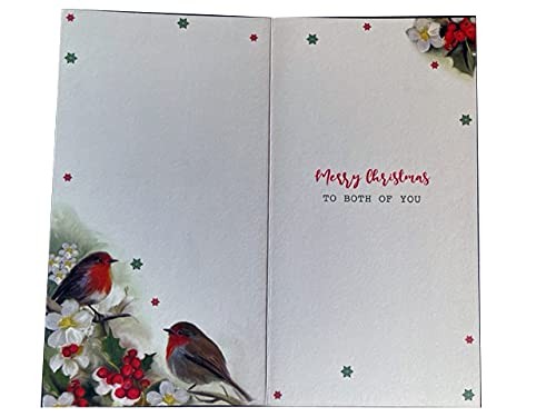 Grandparents Christmas Card Robins Twigs & Holly Design Bright