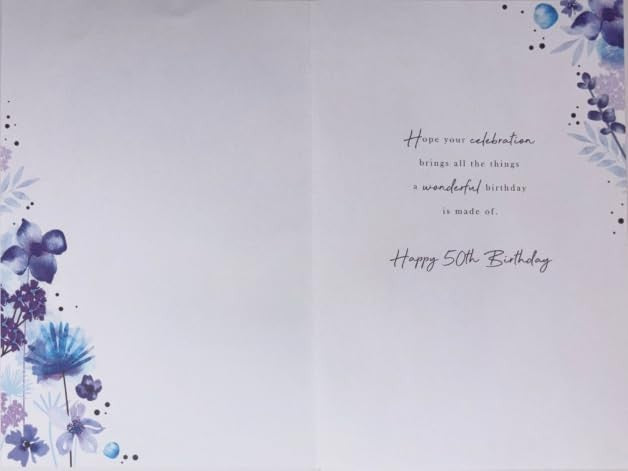 50th Birthday Card  Floral & Dragonfly Design with Verse  15x23cm