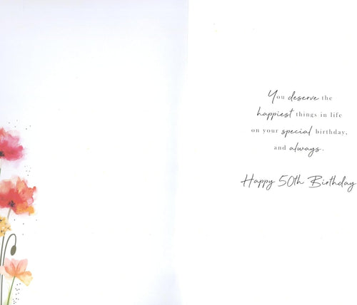 50th Birthday Card for Auntie  Floral Design  15x23cm with Colour Insert